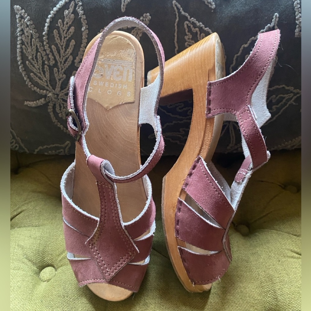 Sven Women's Mauve Purple Leather Clogs Sandals Heels